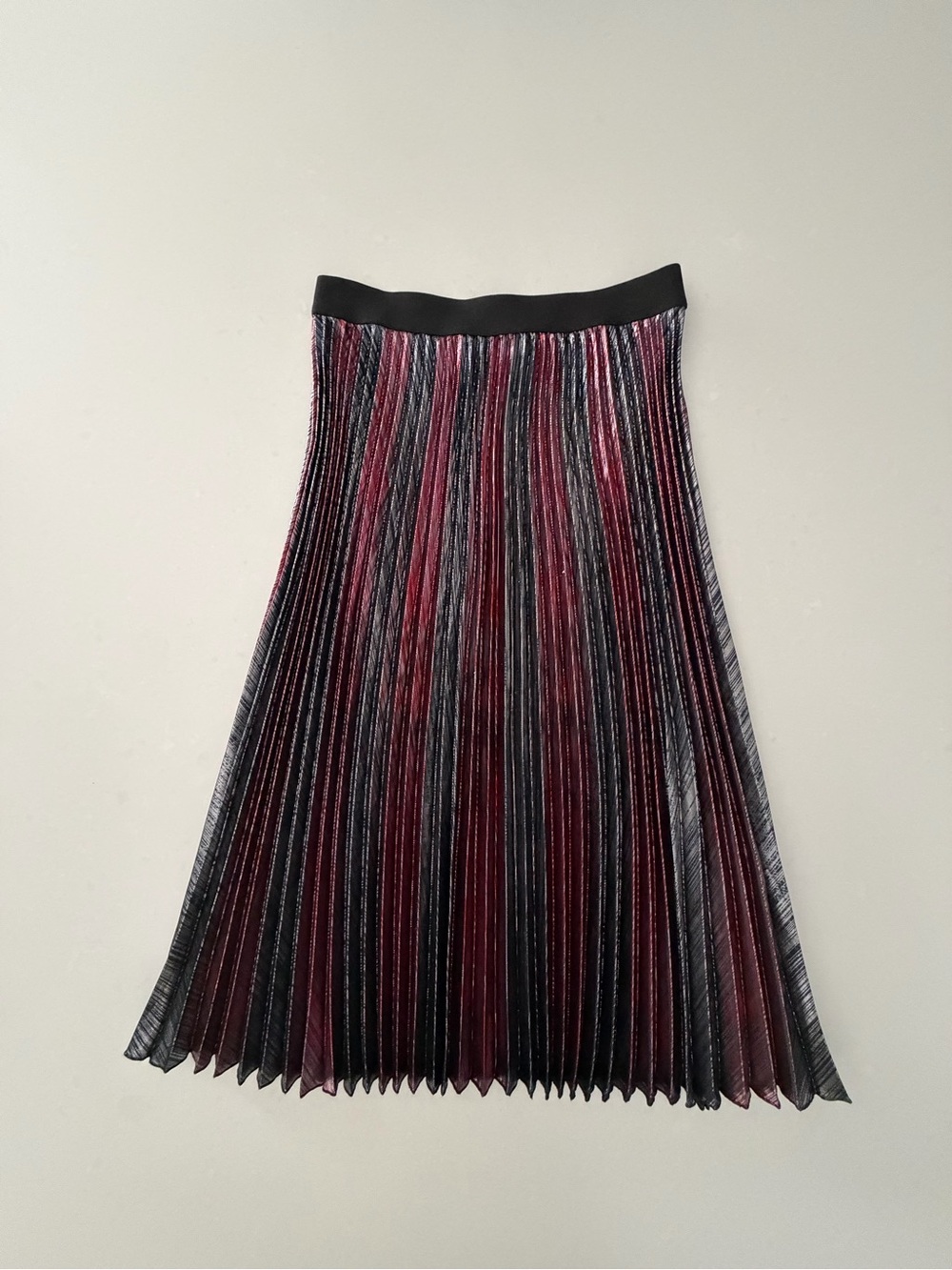 Zadig & Voltaire Pleated Metallic Midi Skirt in Black & Burgundy